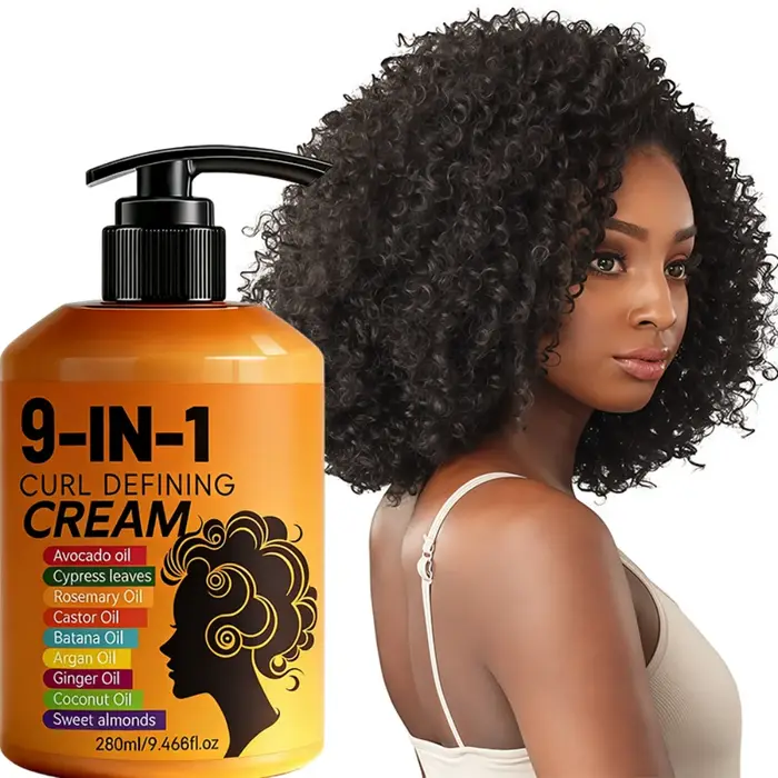 Crème coiffante pour cheveux bouclés 280 ml, formule hydratante et lissante, améliore l'élasticité e