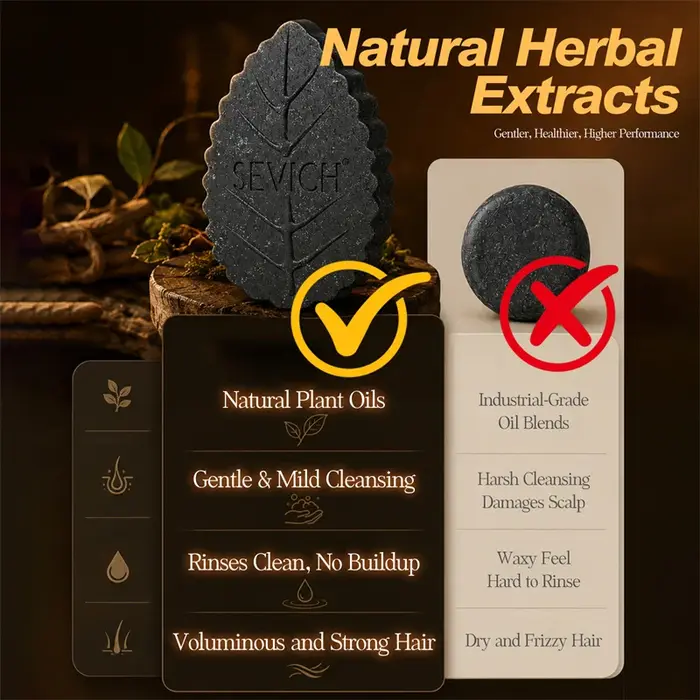 Shampoing Solide Noir 120g aux Herbes pour Restaurer la Texture des Cheveux Abîmés, Savon Capillaire Anti-Casse, Renforce les Racines des Cheveux, Barre Capillaire