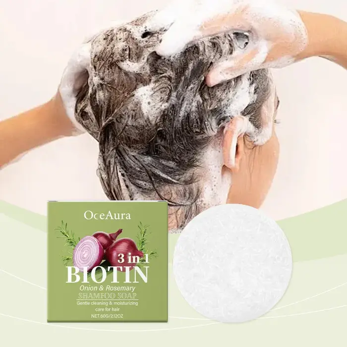 Barre de shampoing à l'oignon et au romarin – Renforce et lisse les cheveux – Shampooing solide sans