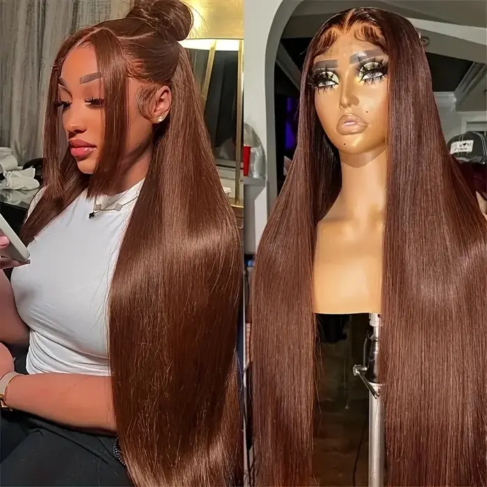 34 Inch #4 Chocolate Brown Straight Lace Front Wigs 13x6 HD Lace Frontal Wig 13x4 Pre Plucked Brazil