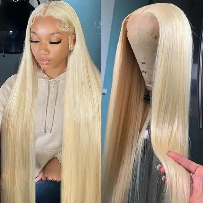 Blonde 613 perruques de cheveux humains droite Hd dentelle frontale perruque 13X6