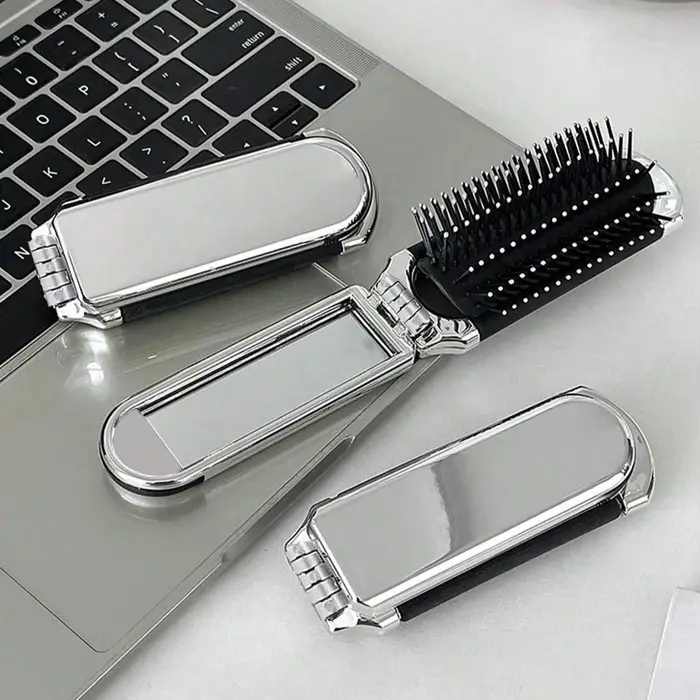 Mini brosse à cheveux pliante 2 en 1, peigne de Massage de la tête, antistatique, Portable, miroir, 