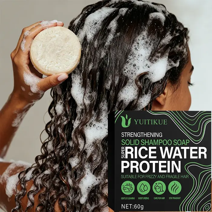 YUITIKUE Barre de shampoing protéiné au riz 60 g – Mousse riche et délicate, pour cheveux crépus et 