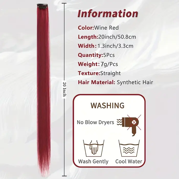 5 pièces/ensemble cheveux longs raides dans les Extensions pince synthétique dans les Extensions de