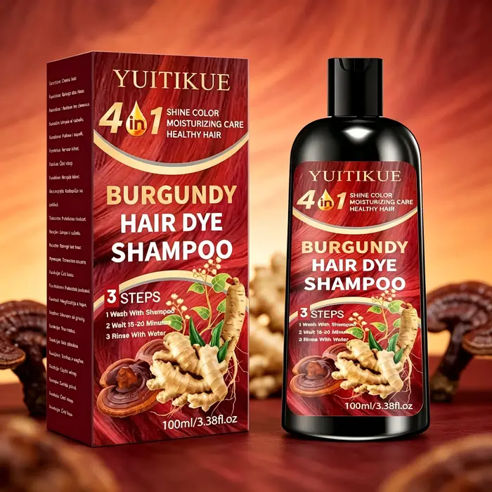 Shampoo colorant capillaire bordeaux 4 en 1, 100ml, YUITIKUE, formule à base d'herbes naturelles, co