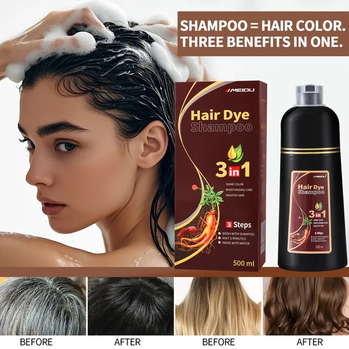 Shampoo colorant capillaire Meidu 3 en 1