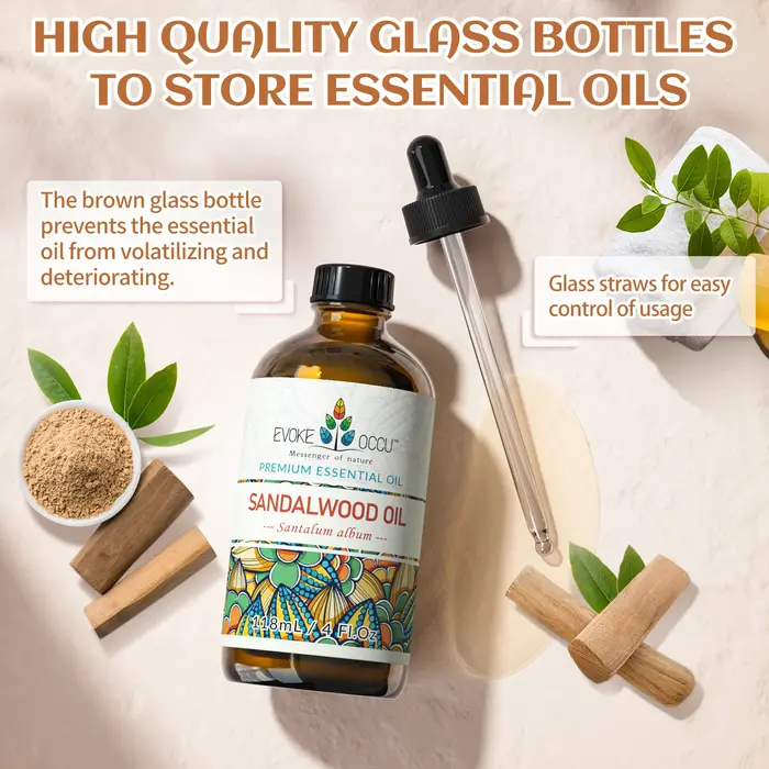 EVOKE OCCU 118ML/4 Fl.Oz. Huiles essentielles, huile végétale de santal de qualité supérieure pour diffuseur, purificateur, soin de la peau et des cheveux, fabrication de bougies et de savons