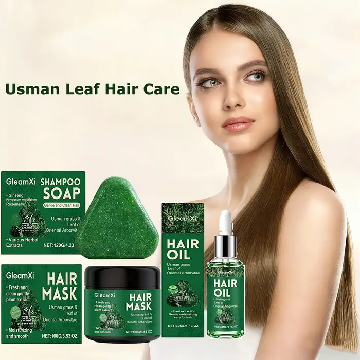 Barre de shampoing naturelle Usman + masque capillaire + ensemble d'huile