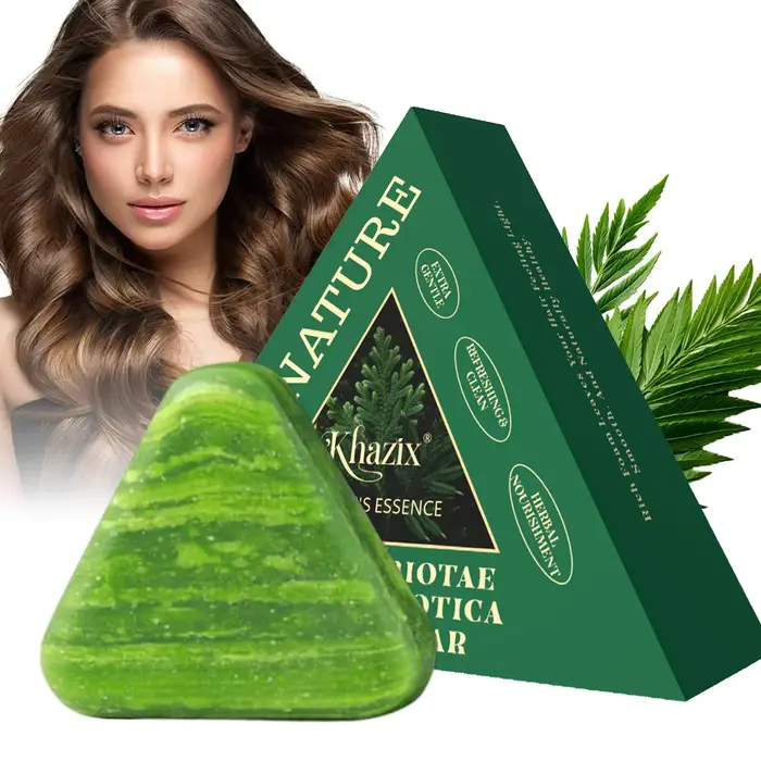Barre de shampoing au savon triangulaire vert avec herbe Usman-barre de shampoing solide en feuille 