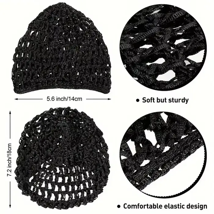 Bonnet de couchage pour usage quotidien, filet à cheveux en maille noire au Crochet, bonnet de soins
