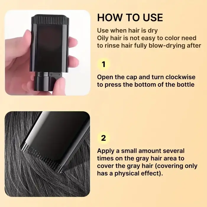Bâton de teinture capillaire imperméable – couvre rapidement le gris