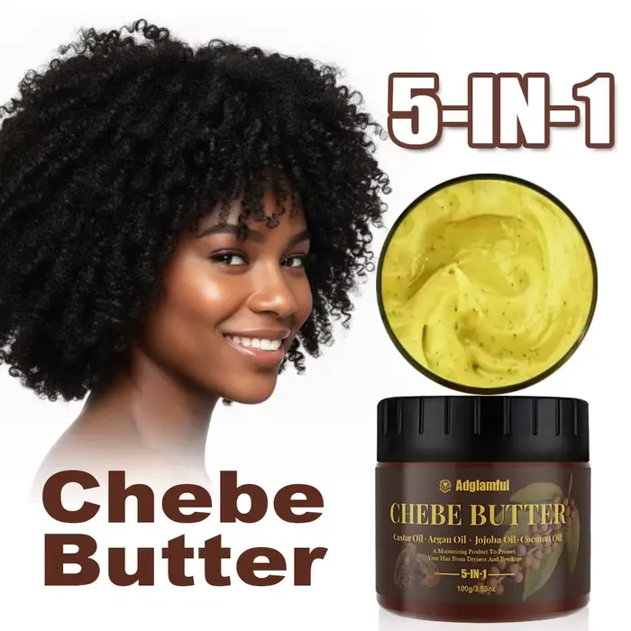 Huile de Ricin 5-en-1 et Beurre de Chebe – Soin Professionnel pour Cheveux Forts et Anti-Casse