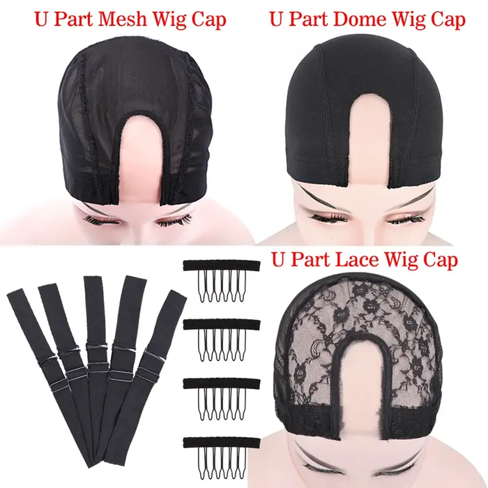 Bonnet de perruque en U 2x4 pouces, avec Clips et sangle réglable pour la fabrication de perruque, b