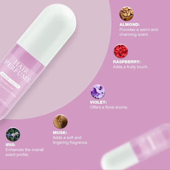 Parfum capillaire violet transparent pour femmes