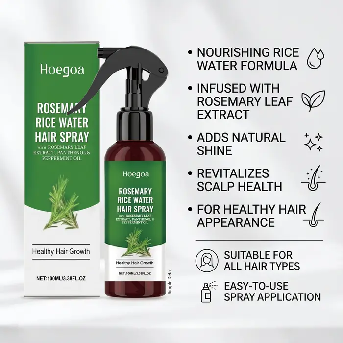 Spray capillaire à l'eau de riz et au romarin pour cheveux secs et crépus