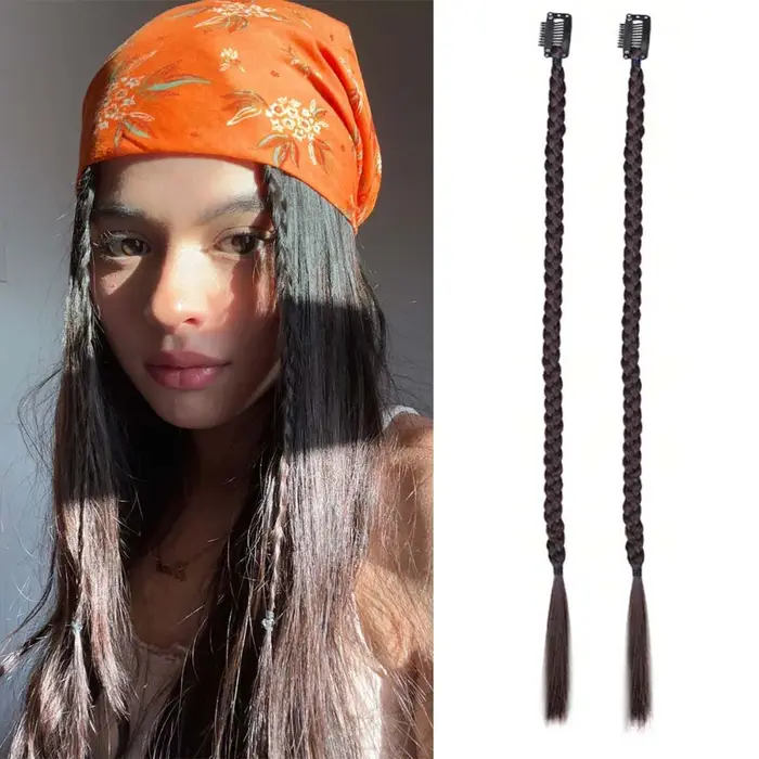 2 extensions de cheveux synthétiques tressées à clipser de 18 pouces