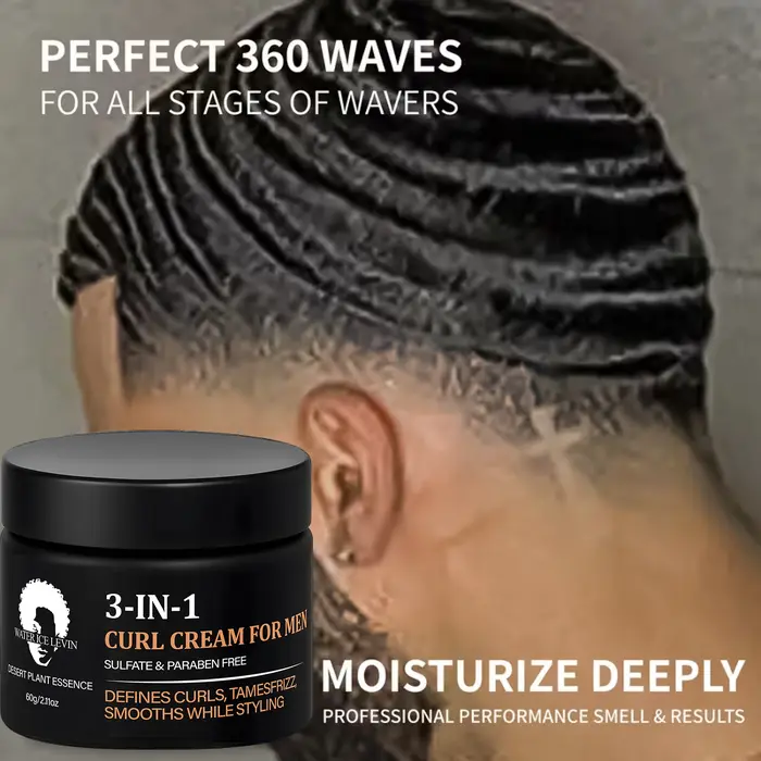Crème 3 en 1 pour Boucles pour Hommes au Collagène et à l'Huile de Coco - Définit