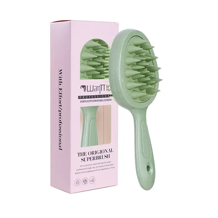 Brosse de massage du cuir chevelu 2-en-1 avec poils en silicone doux, peigne à cheveux pour l'élimin