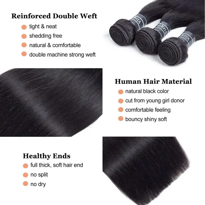 Extensions de cheveux humains lisses 12A, 28, 30, 32 pouces, cheveux bruts Remy noirs, 3 ou 4 paquet