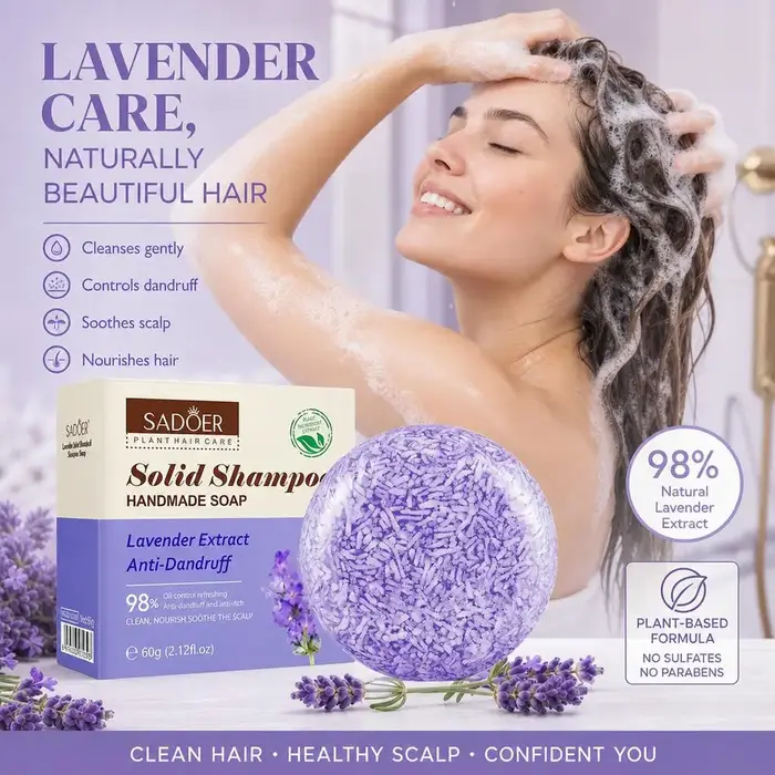 Shampooing Solide à la Lavande Anti-Pelliculaire et Contrôle du Sébum pour Cheveux Secs et Abîmés, Soin du Cuir Chevelu