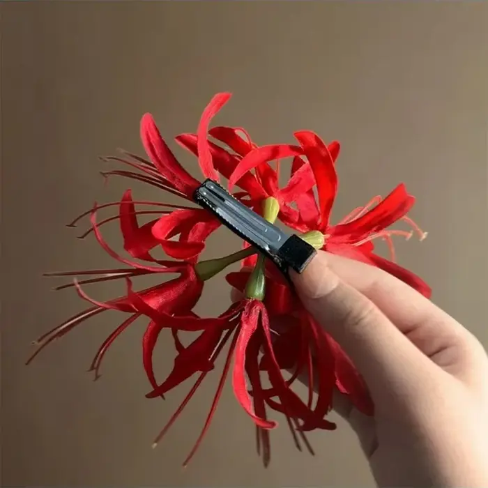 Pince à cheveux rétro rouge araignée Lily, épingle à cheveux en tissu fleur, vêtements de mariée, St