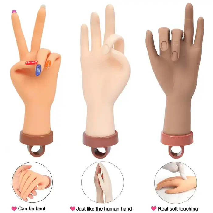 1 ensemble de faux mains pour Nail Art, Flexible, souple, réglable, en plastique, modèle prothétique