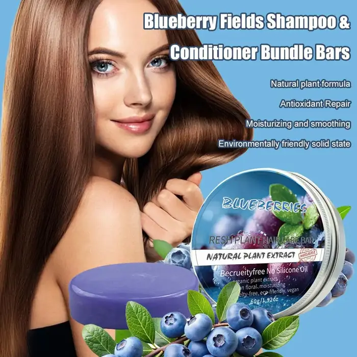 Pack Shampoing et Après-Shampoing Solides à la Myrtille pour Cheveux Fins et Frisés