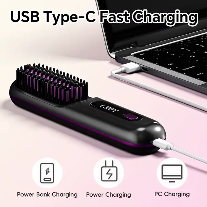 Brosse à lisser les cheveux Rechargeable, peigne ionique à lisser les cheveux, 3 réglages et afficha