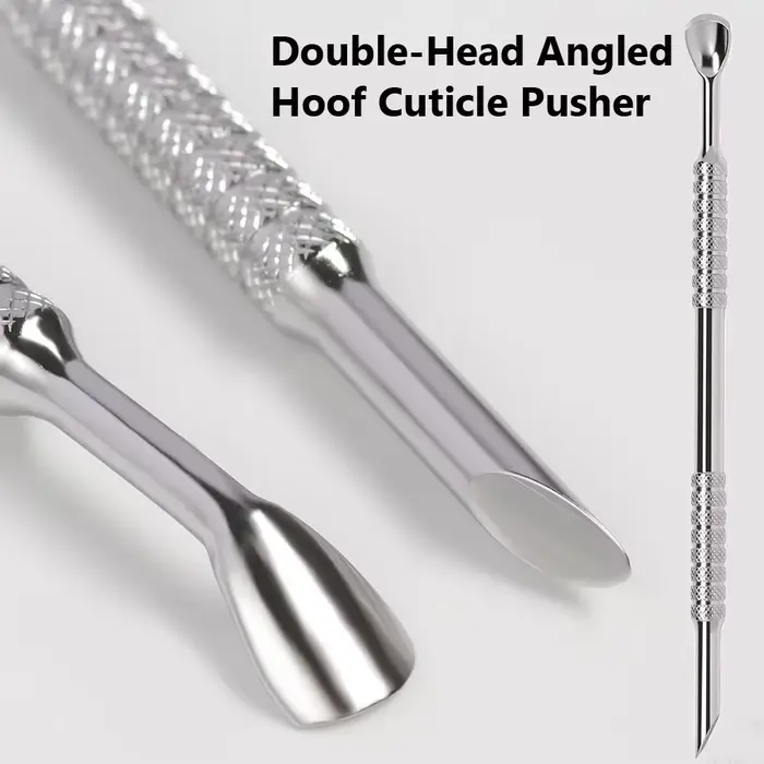 Poussoir à cuticules à sabot coudé à Double tête, bâton de manucure biseauté en acier inoxydable pou