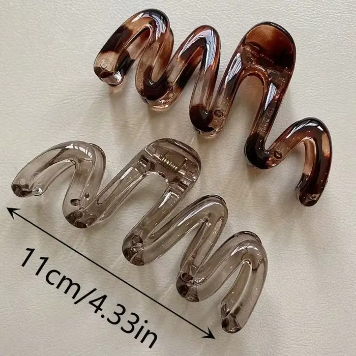 Grande pince à cheveux ondulée en plastique léger pour femmes, marron ambre brillant, 11cm/4,33 pouc