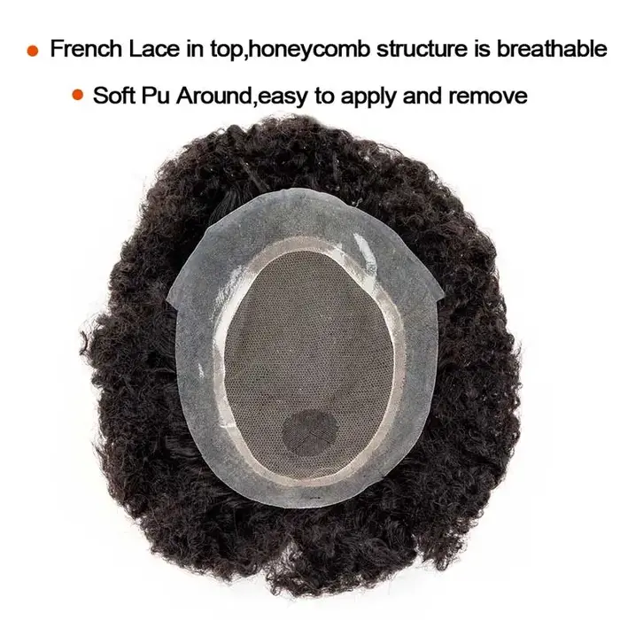 Prothèse capillaire homme bouclée en cheveux naturels