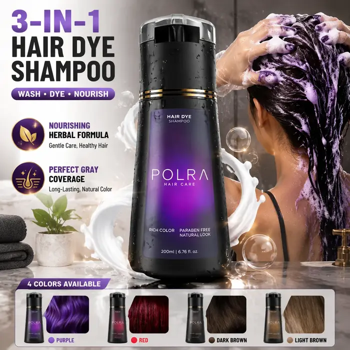 Shampoo colorant capillaire POLRA 3 en 1 200ml, à base de plantes, nourrissant, couvrant les cheveux gris, couleur longue durée, teinture capillaire naturelle