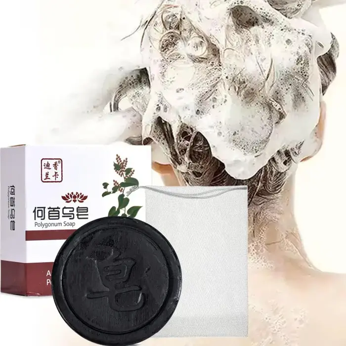 Savon Shampooing Polygonum Multiflorum Soin Capillaire Naturel Traitement Anti-Dommages Contrôle du Sébum Lissant Anti-Pelliculaire Noir Renforce les Racines