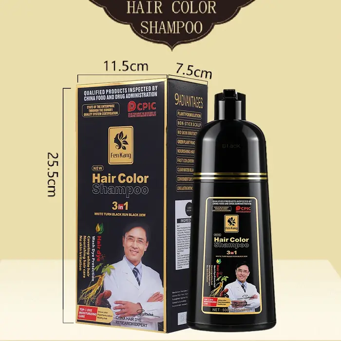 Shampoo colorant capillaire noir 3 en 1 pour cheveux gris