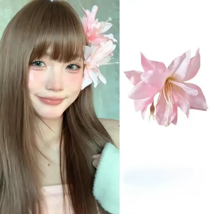 Barrette à cheveux en forme de fleur de lys douce et tendance, clip latéral, style vacances à la pla