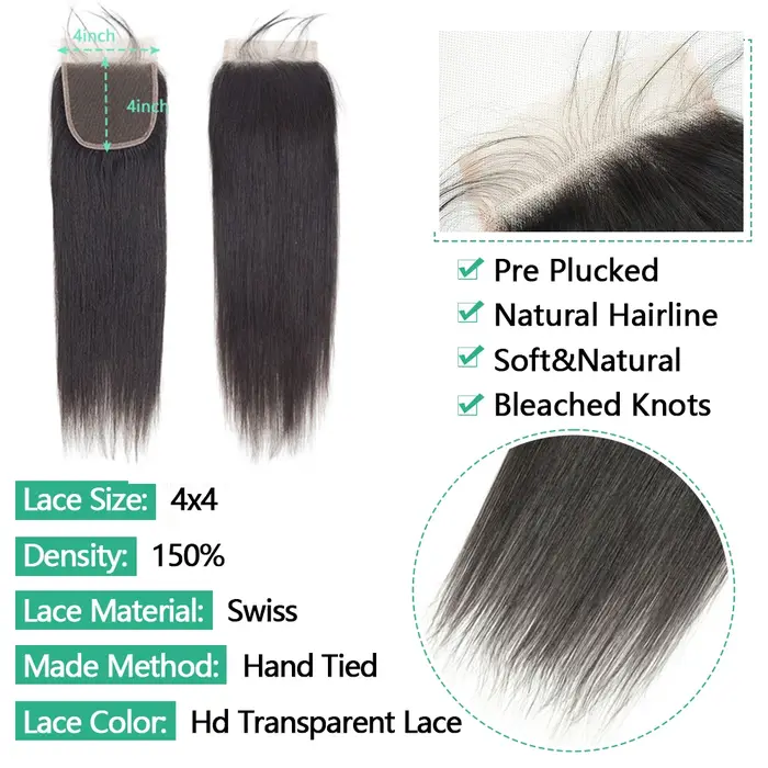 Straight 4x4 5x5 6x6 Mèches Avec Closures Perruque Vietnamienne Haut Qualité Closure Cheveux Humain 