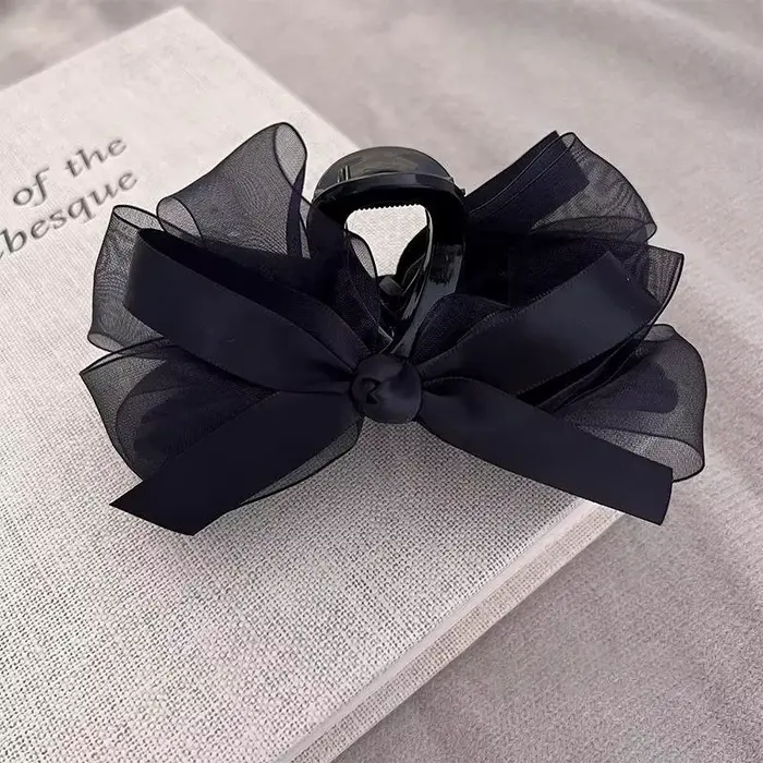 Pince à cheveux avec nœud en maille noire ultra-fantasy, pour l'arrière de la tête, pour cheveux épa