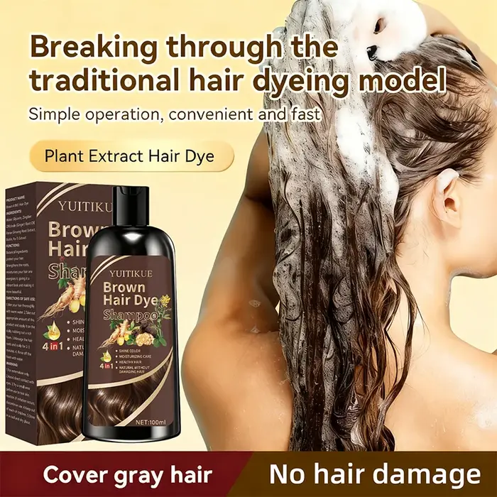 YUITIKUE Shampooing colorant pour cheveux bruns 100 ml - Formule d'extrait de plante