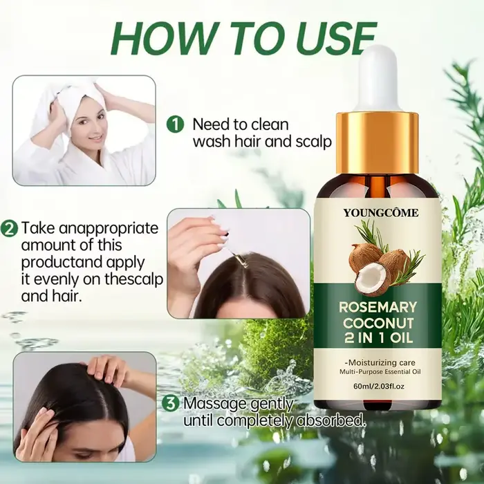 Huile essentielle de romarin et d'huile de noix de coco pour améliorer la perte de cheveux et nourrir