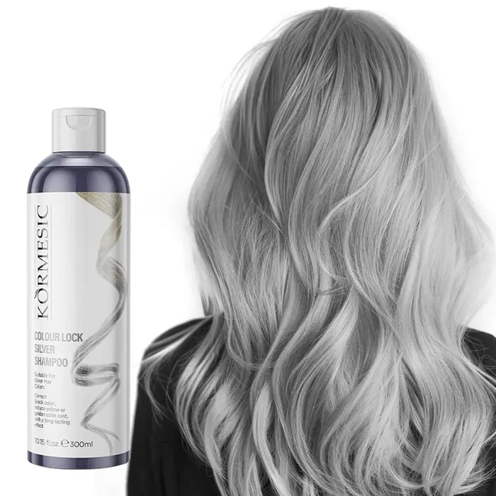 Shampoing couleur argent, shampoing fixateur argenté pour la protection de la couleur, soins de nett