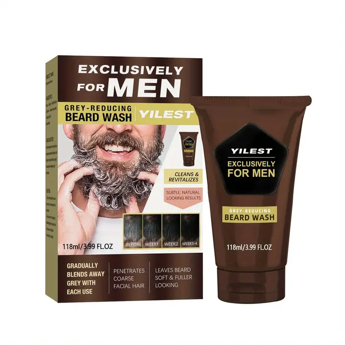 Shampoo colorant permanent pour barbe pour hommes - Couvre les poils blancs et gris de la barbe, cou