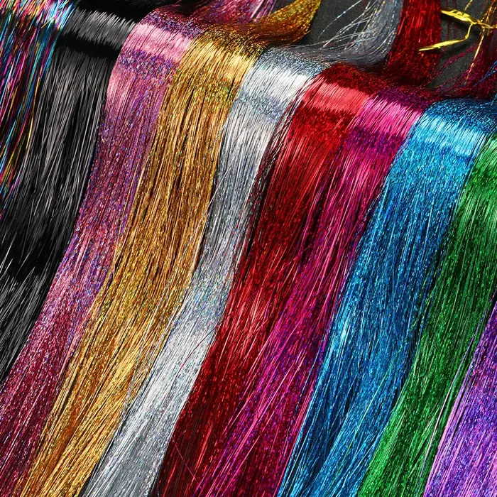 Kit de guirlandes de cheveux synthétiques, 12 pièces, résistantes à la chaleur, scintillantes et bri