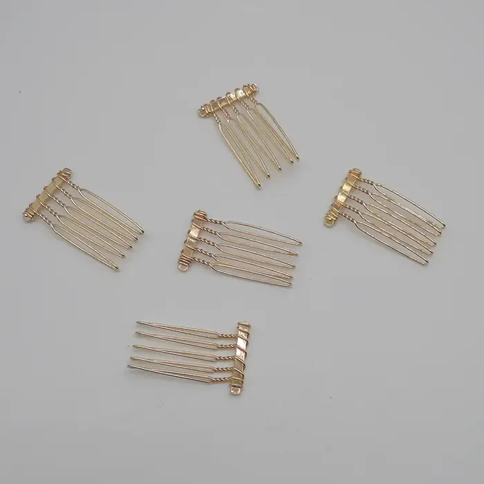 Peignes à cheveux en métal uni argenté, 30 pièces, 2.0cm x 3.7cm, 5 dents, pour enfants, couronne di