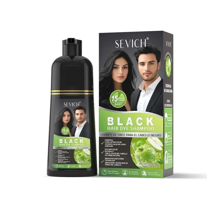 Shampoing teint noir 500ml, couverture de teinture instantanée, shampoing pour cheveux gris naturel,
