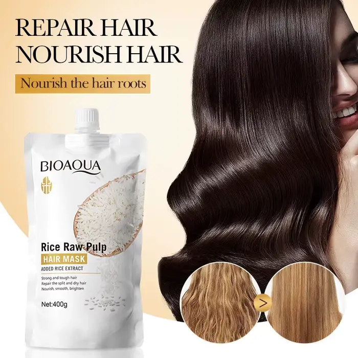 Masque capillaire à la purée de riz 400g, pénètre au cœur des cheveux, reconstitue les nutriments ca