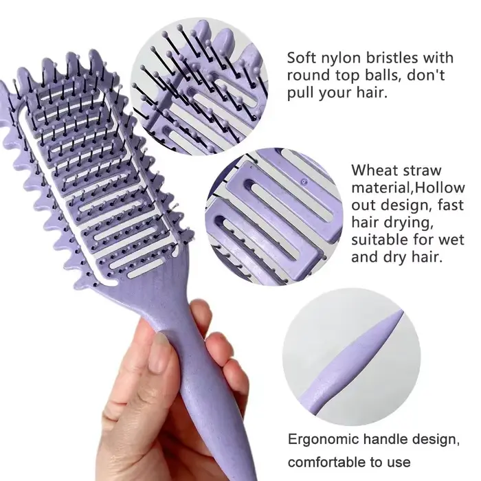 Brosse de coiffure 3 en 1 pour boucles, brosse à cheveux démêlante ajourée, peigne à cheveux emmêlé,
