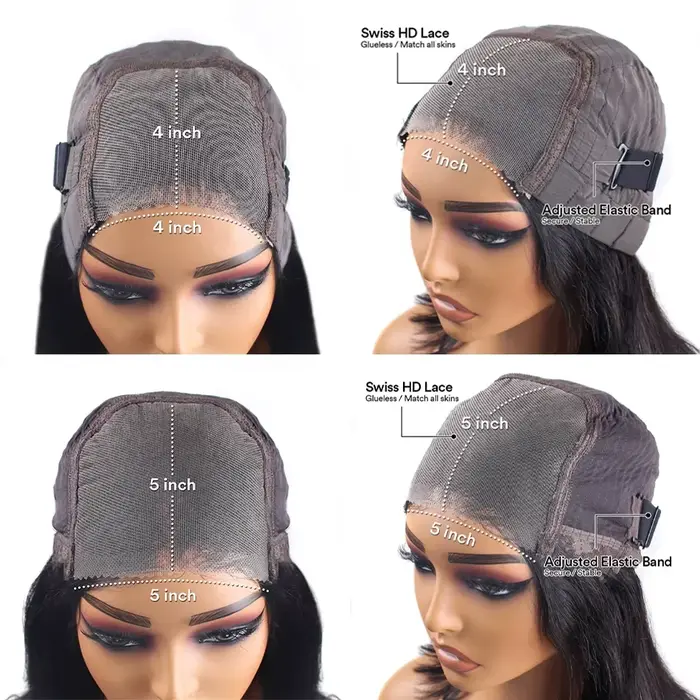 30 40 pouces Guleless perruque cheveux humains 4x4 5x5 bouclés vague profonde sans colle fermeture p