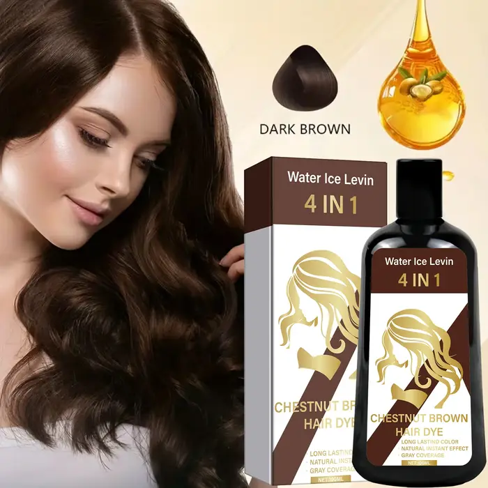Shampoing colorant pour cheveux châtain 4 en 1 pour une couleur longue durée et une couverture naturelle de gris