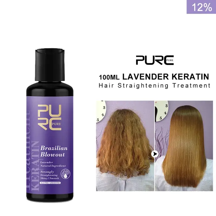 PURC lavande 12% traitement lissant à la kératine brésilienne cheveux bouclés lisser crème lissante 