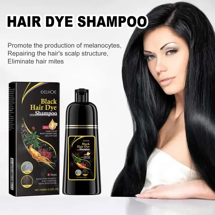 EELHOE shampooing de teinture pour cheveux noirs 3 en 1 croissance propre